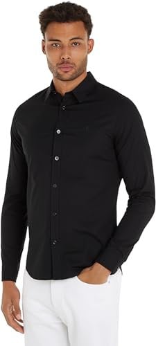 Calvin Klein Men’s Slim Fit Long Sleeve Stretch Shirt, Black (Ck Black), L