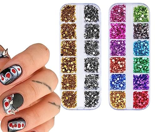 2Boxes Metal Punk Cone Nail Art Charms Spike Studs Decoration, Gold Silver Colored Nail Ornaments for Girls Manicure Nail Art Craft DIY Nail Accessories Decoration Supplies