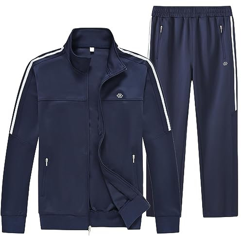 MoFiz Jogginganzug Herren Trainingsanzug Sportanzug mit Reissverschluss Gym Tracksuit Laufanzug für Alle Jahreszeiten Marineblau L