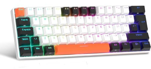 UK Layout 60 Percent Gaming Mechanical Keyboard, 62-Key Wired Mechanical Anti-ghosting mechanical Blue Switches Gaming Keyboard with ABS keycaps, 14 RGB Backlight Modes for Computer/Laptop-White Black