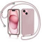 AOMYKE Cover per iPhone 15 con Cordino, Custodia con Laccio Collana Tracolla Collo Liquido Silicone Antiurto TPU Antiurto AntiGraffio Case - Rosa