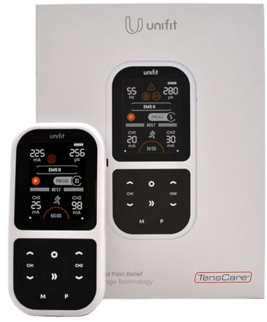 TensCare Unifit – EMS + TENS Trainingsgerät. Hilft bei der Muskelerholung, dem Sporttraining und der Schmerzlinderung. 33 voreingestellte und manuelle Modi für maßgeschneidertes Training und Massage.