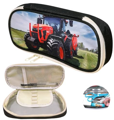 HGSHUO Federmäppchen Traktor Mäppchen mit Große Federtaschen Traktor Farm Schlamppermäppchen Auto Federtasche Pencil Case Junge Teenager Schulmäppchen Traktor Reißverschluss Federmappe