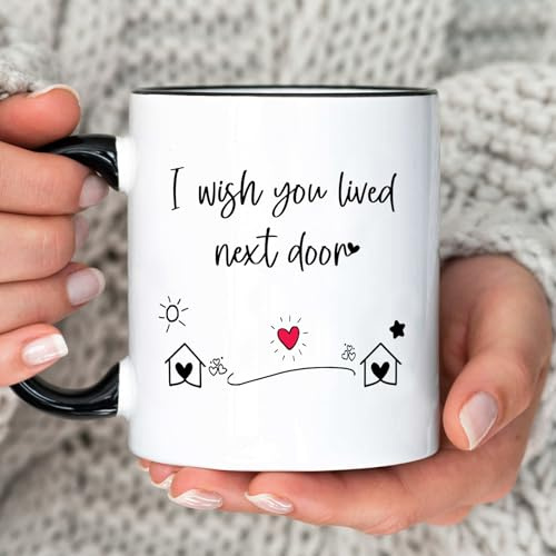 Bestie Gifts for Women: Unique Friendship Gifts - Taza de café con texto en inglés I Wish You Lived Next Door, color negro