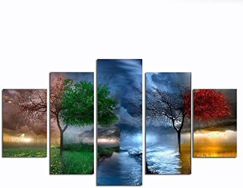 Peinture Sur Toile 5 Pieces Arbres Des Quatre Saisons Image Déco Murale Tableau Murale Peinture Sur Toile Affiche Photo Toile Image De Imprimée Art Hd Décoration Murale Sans Cadre 100 X 50 Cm Affiche