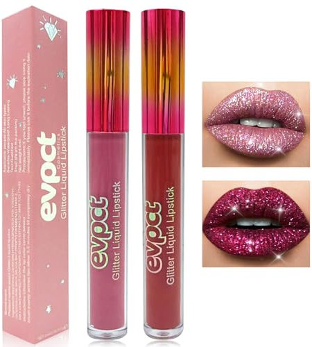 Likesing 2 Pezzi Rossetto Lunga Durata Set Lucidalabbra Rossetti Kit Labbra Opaco Rosso Rossetto Glitter Liquido Lipgloss Rossetto Volumizzante Lipstick Matte Trucco Regalo Donna (2 Pezzi (1,2))