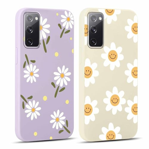Yoedge 2 Stück HandyHülle für Samsung Galaxy S20 FE 4G/5G Hülle 6,5, Mädchen Schutzhülle Blumen Muster Aesthetic Design,Frauen Geschenk Weich Silikon Stoßfest Case für Samsung S20 FE, Lila Blume