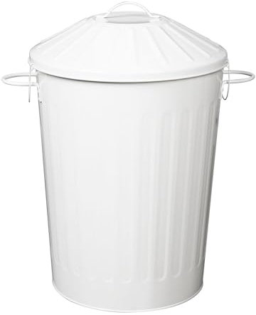 simpa 60L Colourful Vintage Style Metal Tapered Dustbins & Lids - White 62cm (H) x 38cm (Dia)