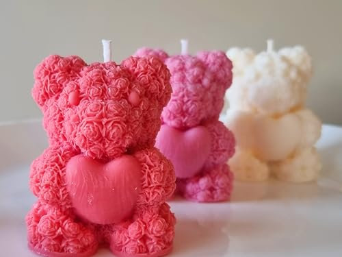 Rose Bear Scented Candle/Flower Teddy Candle/Handmade Soy Candle (Yellow)
