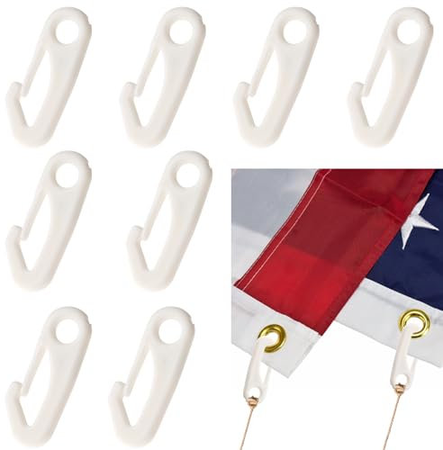 8 PCS Flag Pole Clip Wind Flag Pole Snap Hooks Flag Clips Flag Nylon Rope Accessory Garden Flag Clips Anti Wind Flag Hooks Rings Kit for Connect Fixed Flags and Ropes (White)