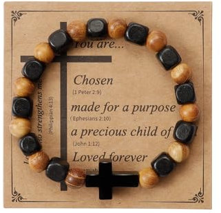 MILAKOO 8mm Holzarmband Kreuz Jerusalem Gesegnetes Christliches Kreuz Gebet Meditation Manschette Armband