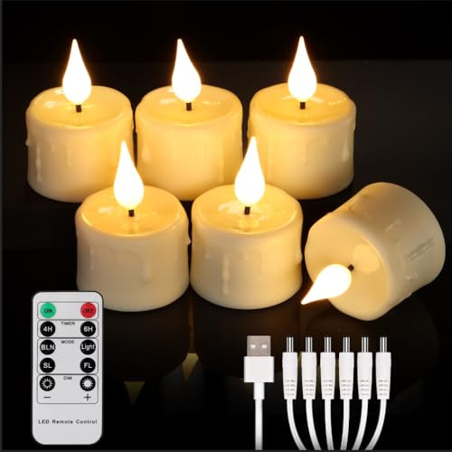 ZIYOUDOLI Lot de 6 bougies chauffe-plat LED rechargeables pour Halloween - Avec télécommande - Minuterie - Blanc chaud - Intensité variable - Pour Halloween, Noël - Décoration d'intérieur