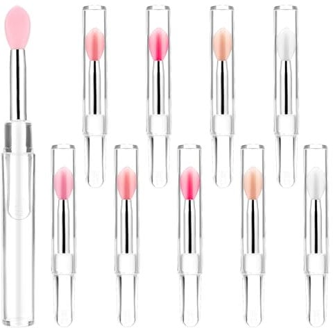 Silicone Lip Brush 10 PCS Lipstick Applicator Brushes with Caps for Makeup Brushes Lip Balm Applicator Beauty Tool Kits for Lipsticks,Lip Gloss,Lip Balm And Other Cream Makeup Produts (5 Colors)