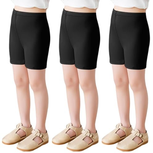 FUIPVGI 3 Pièces Short Noir pour Filles,Leggings d'Eté,Short de Gymnastique et de Danse,Short de Sport en Coton pour Enfants, (FR/ES, Âge, 8 Ans, 12 Ans, Taille Normale, Noir)