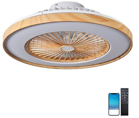 Venature del legno lampadario con ventilatore da soffitto Timer silenzioso 2H rotondo ventilatore da soffitto con luce e telecomando Dimmerabile a 6 velocità ventola soffitto con luce Motore DC-50cm