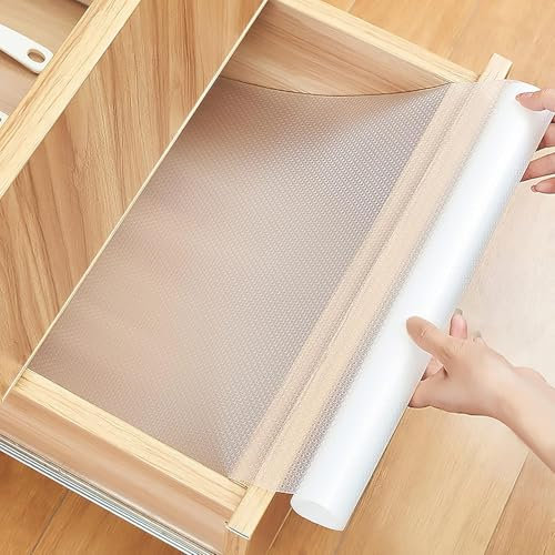 AiQInu Protector Cajones Cocina,EVA Antideslizante Forro de Cajón del Refrigerador Estantes el gabinete Estera,No Adhesiva Impermeable Cuttable Reutilizable,Protector Muebles Cocina (30 * 600CM)