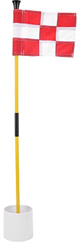 Vomeko Golf Flagstick Mini,Putting Green Flag,Practice Putting Green Flags for Yard, Portable 2-Section Design, Gifts Idea(White/red checkered)