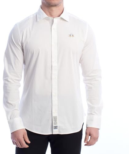 La Martina YMC008-OX077 Herrenhemd, langärmlig, schmale Passform, langärmliges Hemd für Herren, Baumwolle, langärmliges Hemd für Herren, langärmliges Hemd für Herren, weiß, XL