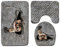 Bad Teppiche Set 3-Teiliges Abstrakte Graue Katze WC Vorleger Mit Ausschnitt Badematte Saugfähig WC Deckelbezug Badvorleger rutschfest Waschbar Toilettensitzbezug Badgarnitur (45x75cm)