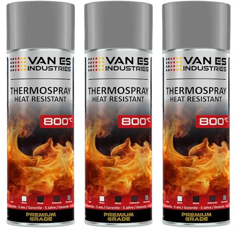 Ofenlack Ofenfarbe Spray 3x 400ml hitzebeständige Thermofarbe 800°C (Ofenlack Silber)