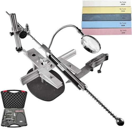 BDJSN Professional Fixed Angle Knife Sharpener, Stainless Steel Precision Knife Sharpener, 360° Flipping Angle Adjustable Design, with 5 Whetstones, for Kitchen, Factory, Restaurant