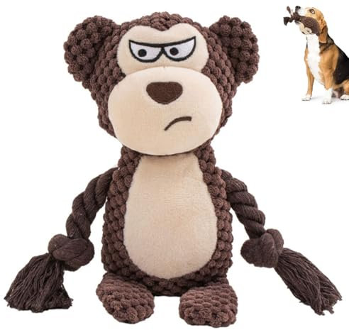 SHOKUTO Dog Squeaky Toys, Interactive Dog Toys with Rope Legs, Durable Stuffed Plush Dog Toy Monkey, Tough Dog Tug of War Toy for Indoor Outdoor Play, Christmas Birthday Gift for Dogs