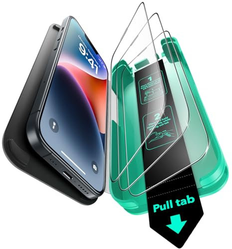 ESR Protector Pantalla para iPhone 16e/14/13/13 Pro, Cristal Templado 9H+, Sin Burbujas Ni Polvo, Amorite Templado Protección Grado Militar,No Astilla, Duradero, Herramienta Instalación Fácil Mejorada