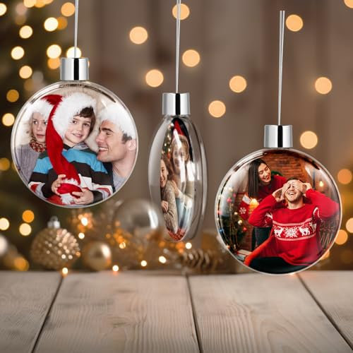 Personalisierte Weihnachtskugeln mit Foto Weihnachtskugel Christbaumkugel Personalisiert Doppelseitiger Foto Weihnachtsbaum Anhänger Fotogeschenk für Familie, Freunde, Haustiere, Kinder