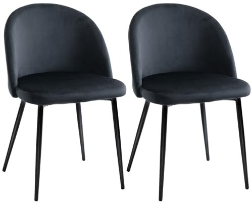 HOMCOM Lot de 2 chaises Salle à Manger Chaise de Cuisine scandinave Chaise en Velours rembourrée avec Pieds effilés en métal, pour Salon, Salle à Manger, Noir