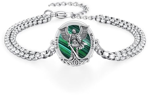 REDSUN Saint Michael Armband 25 Sterling Silber Erzengel Malachit Amulett Armband Christlicher Schutzhalskette Schmuck für Herren Damen
