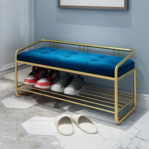 RTYHN Samt Gepolsterter Schuhregal mit Sitzfläche Schuhbank Garderobenbank Polsterbank mit Metallrahmen Schuhaufbewahrung für Eingangsbereich