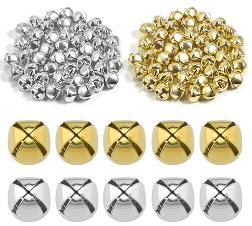 100pcs Christmas Jingle Bells, Small Metal Craft Bells for DIY Festival Home Christmas Decoration (50pcs Silver and 50pcs Gold, 0.5 inch)
