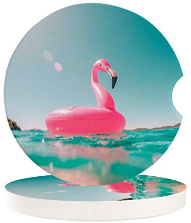 Vibiliyou Becheruntersetzer-Set, 2 Stück, Auto-Untersetzer für Getränke, mit Flamingo-, Sonnenlicht- und Meerwasser-Designs, saugfähige Keramik, Autozubehör für Auto-Becherhalter, geeignet für Damen