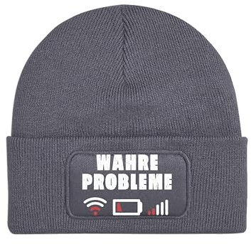 NIMAMA Mütze Beanie Wahre Probleme Wintermütze Statement Spruch Print Geschenk Unisex Strickmütze für Herren & Damen - Dunkelgrau