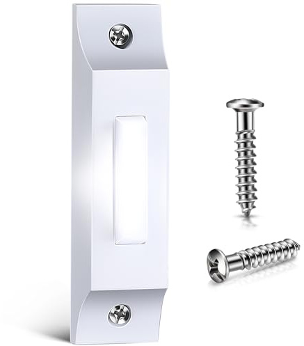 Enhon - LED Illuminated Doorbell Button, Solid and Stylish Metal Door Buttons for Home, Universal Garage Door Opener Switch (White)
