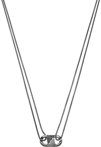 Emporio Armani Herren-Edelstahl-Halskette mit Karabinerverschluss, Silber-Grau