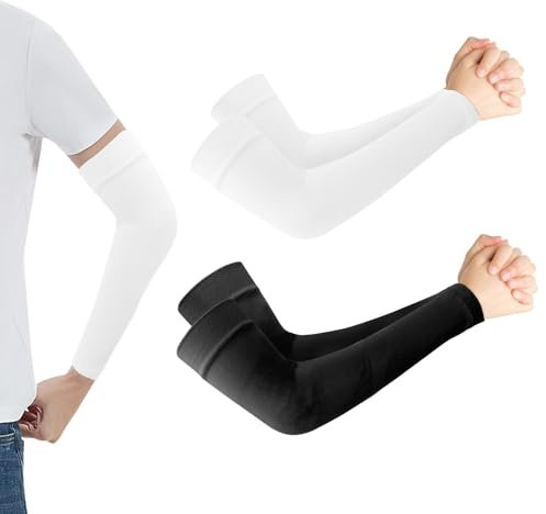 zavehony Manchette Anti Uv,Manchon De Compression,Manchon Velo,Manchon Tatouage,Protection Solaire Manchons,Noir/Blanc 2 Paires