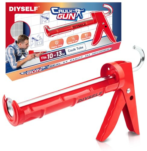 DIYSELF Caulk Gun, Heavy Duty Caulking Tool, 10:1 Thrust Ratio, Hand Caulking Gun for 10 oz Cartridges, Silicone Gun Compatible with Sealant, Acrylic, Latex, Adhesive, Butyl & More (Red)
