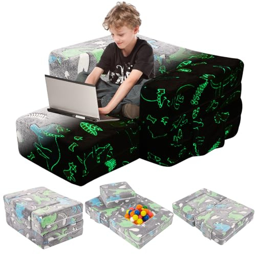 Kids Sofa Bed,Glow in The Dark Kids Sofa, Convertible Toddler Couch with Modular Design, Fold Out Play Sofa for Bedroom & Nursery,Baby Mini Couch Bedroom Furniture for Playroom(Grey)