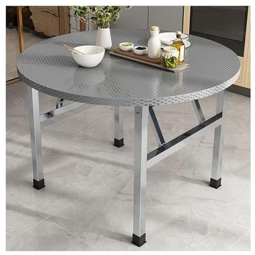 Tragbarer Klapptisch Runde Werkbank Aus Edelstahl Ausziehbarer Esstisch Platzsparend Kantinenarbeitsplatte Rutschfeste Gummiabdeckung Kein Zusammenbau Erforderlich Metalltisch for Den Haushalt(100x72c