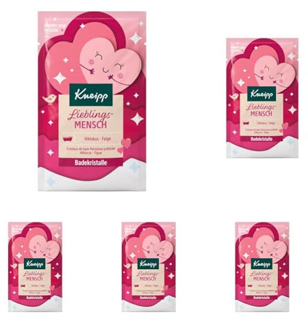 Kneipp Badekristalle Lieblingsmensch, Sachet mit naturreinem Tiefensalz und mit hochwertigem Hibiskus- und Feigenextrakt, fruchtig-floraler Duft, 60g (Packung mit 5)