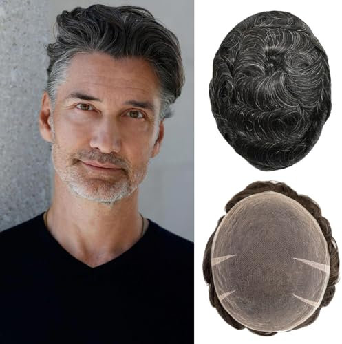 Ehairc Haar System für Männer Voll Schweizer Spitze Toupet für Männer 100% Echthaar Atmungsaktiv Herren Toupet Haaransatz Bleichen Knoten Natürliche 90% Dichte 8X10“(#1B20)