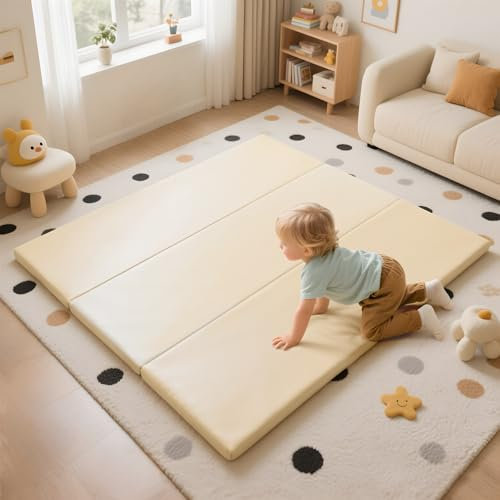 JungleDove Schaumstoff Spielmatte für Baby: 121 x 121cm Faltbale PU-Leder wasserdicht Kinder Spielmatte - Baby Spielmatten für Boden - Thick Spielmatte für Laufstall gepolstert Laufstall Matratze