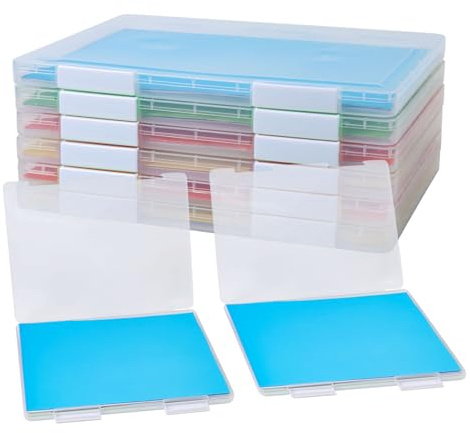 Polegas 6 Pcs A4 File Box Clear Storage Box with White Buckle,Dustproof and Waterproof,Portable Project Case for Office, School, Home