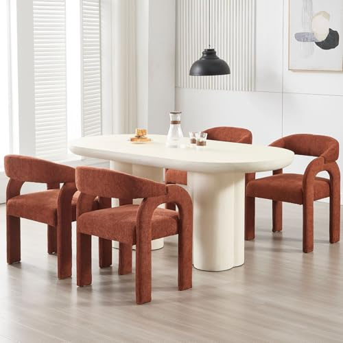 Ya-Home Esszimmerstühle 4er Set, gepolsterter Küchenstühle mit Curved Back Nordic Armlehnstuhl aus Chenille Loungesessel für Esszimmer/Wohnzimmer/Küche, Orange