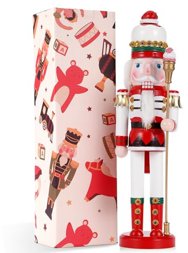 Tpudn 38 cm (15 Zoll) Riesen Nussknacker mit Zuckerstange & EIS – Sammlerfigur aus Holz – Kreative Weihnachtsdekoration für Zuhause, Partys oder als Geschenk (Eiscreme-Version)
