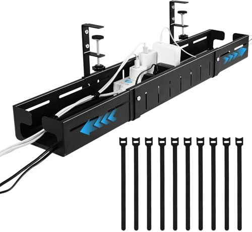 Organizador de Cables para Escritorio, Ajustable 64-98 cm - Soporte Metálico para Organizador Cables sin Taladro, Mantén tu Escritorio Ordenado