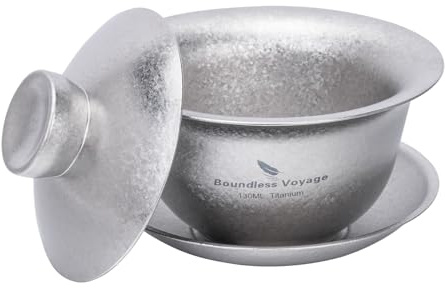 Boundless Voyage Titanium Doppelwandige Teetasse 4,4 oz / 130ml chinesische Gaiwan Teeschale mit Abdeckung und Teller Set Ti3144-D
