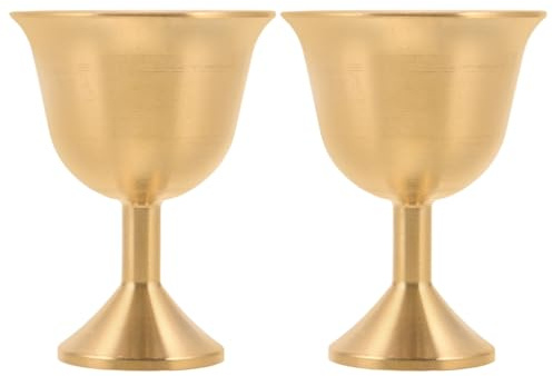 VICASKY Lot de 2 Gobelets Médiévaux en Laiton Massif, Calices à Pied Moyen Dorés pour Cérémonie, Communion et Fêtes, Coupes à Toast Vintage pour Vin et Eau Bénite, Décoration Renaissance