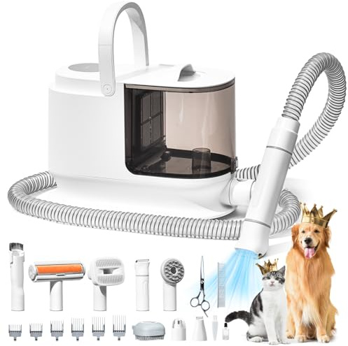 Kit de toilettage pour chien et aspirateur à poils de chien, capacité de 3,5 l avec aspiration puissante de 13 000 kPa, 99 % des poils d'animaux, 17 outils de perte de poils d'animaux, nettoyage de la